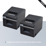 Equipamiento de punto de venta que incluye un computador, monitor, teclado, mouse, escáner de códigos de barras, gaveta de dinero y dos impresoras térmicas.